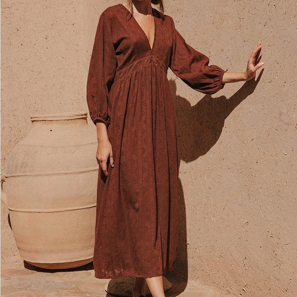 ROVE Dresses & Skirts - ROVE Alma Midi Dress in Chocolate Cotton